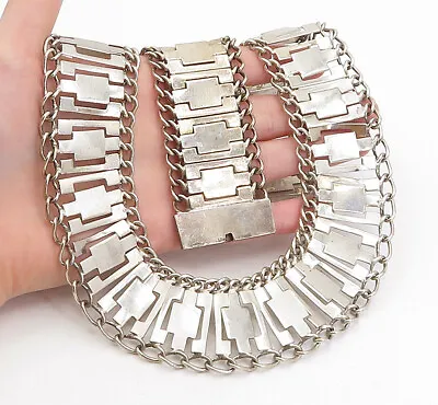 MEXICO 925 Sterling Silver - Vintage Curb Link Necklace & Bracelet Set - TR1067 • $559.97