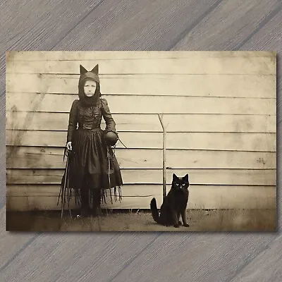 🐈‍⬛ 👻 POSTCARD: Weird Child Scary Vintage Halloween Cat Cult Unusual Unreal • $6