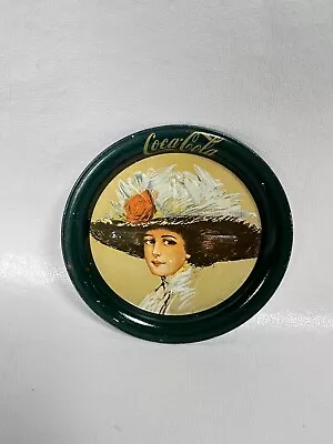 Vintage Coca Cola Tin Metal Coaster 1983 Woman In Hat • $8