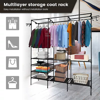 Heavy Duty Clothes Rack Metal Garment Organizer Closet Storage Shelf Adjustable • $42.49