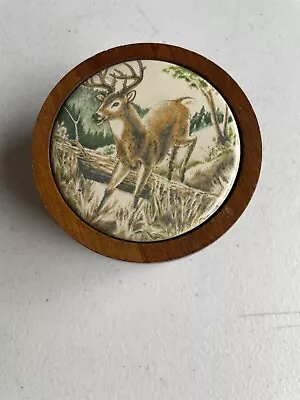 Vintage Wood Hand Painted Deer Trinket Box Authentic • $14.95