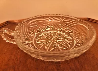 Vintage ANCHOR HOCKING Stars & Bars Handled Nappy Trinket Candy Dish Bowl • $5.99