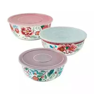 Pioneer Woman Merry Meadow Bowl W Lids Melamine 6pc Set Green Red Floral New • £31.84