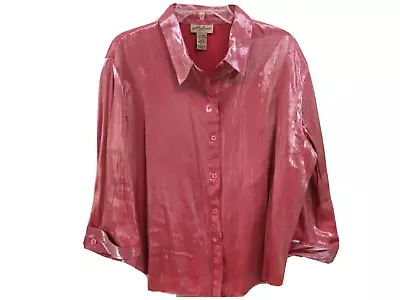 Milano Womens Size XL Shiny Thread Blouse Top Shirt Strawberry Pink 3/4 Sleeve • $19.95