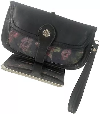 Lucky Brand Wristlet Wallet Leather Floral Canvas Boho Vintage • $24.50