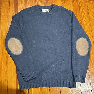 LINE OF TRADE Starboard Donegal Sweater Wool Blend Mens L Blue Elbow Patch • $21.95
