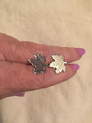 Shiny Silver-tone Maple Leaf Shaped Cuff Links • $5