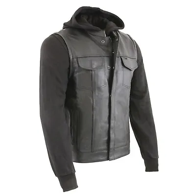 Milwaukee Leather LKM3714 Men's Black Leather Club Style Vest W/ Zip Out Hoodie • $159.99