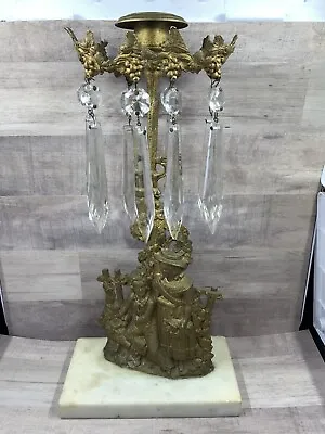 Antique Girandole Candle Stick Holder W/ Original Crystal Marble Base Boy & Girl • $60