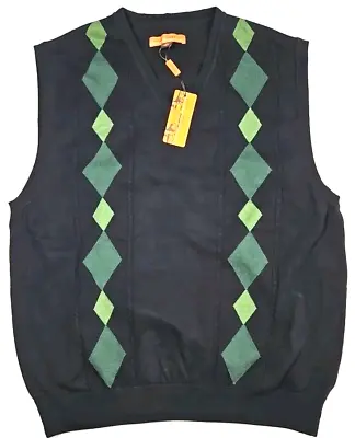 Sette Ponti Men's Black & Green Argyle Cotton Sweater Vest Size XXL - NWT • $25