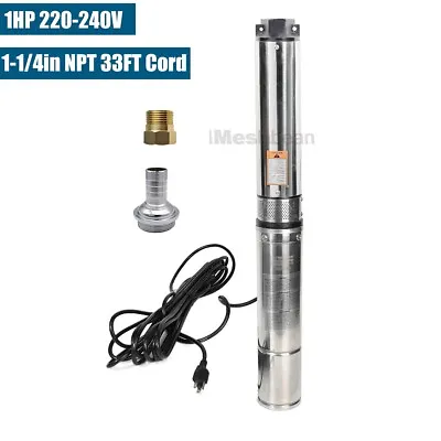 4'' Deep Well Submersible Pump  1HP 220V 207ft Hmax 33GPM 33ft Cord 1.25'' NPT • $109.59