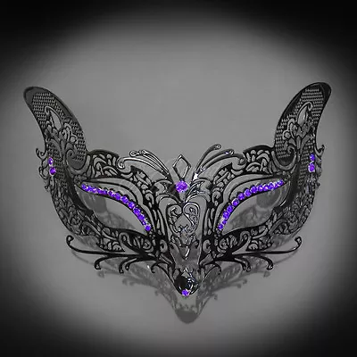 Fox Foxy Cat Venetian Halloween Costume Masquerade Mask Black Purple M7108  • $16.96