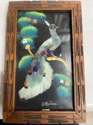 Vintage Framed Feathercraft/ Folk Art Colorful Made In Mexico 1961 #12 • $15.99