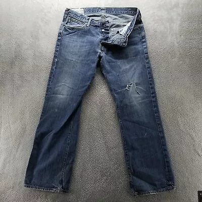 Abercrombie Fitch Jeans Mens 34x32 Blue Kilburn Bootcut Low Rise Ripped Denim • $22.99