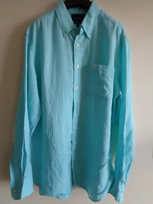 Faconnable Men's Aqua Blue Long Sleeve Linen Shirt - Size Large • £45