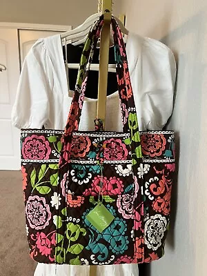 NEW Vera Bradley Brown Floral Lola X-Large Tote Shopping School Toggle Bag • $50