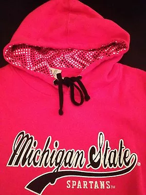 Michigan State Spartans PINK Womens Medium Hoodie .  Jersey Jacket Girls New NWT • $39.69