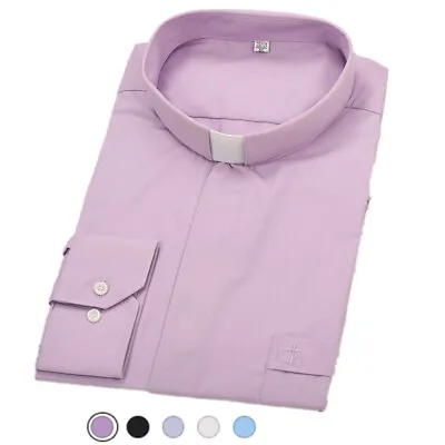 Mens Clergy Tab Collar Shirt Minister Preacher Priest Long Sleeves Tops • $39.99