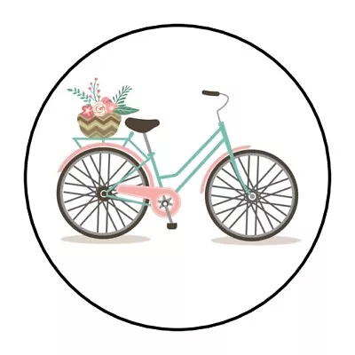 30 Bike With Flowers Envelope Seals Labels Stickers 1.5  Round Favors Gifts • $2.64