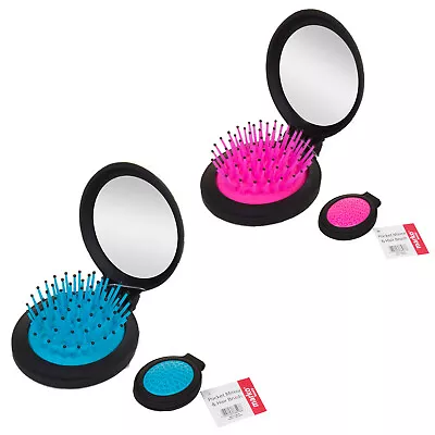 Hair Brush Pocket Mirror Twin Pack Travel Size Folding Handbag Makeup Bag • £3.99