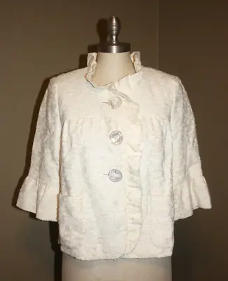 J.crew Ivory Cropped Textured Ruffled Cotton Blend Jacket Large Buttons - 6 Med • $25