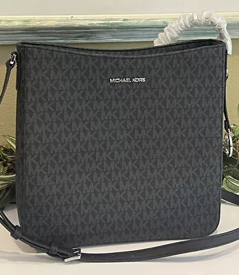 Michael Kors Jet Set Travel Large Zip Messenger Crossbody Bag Mk Black Signature • $87.99