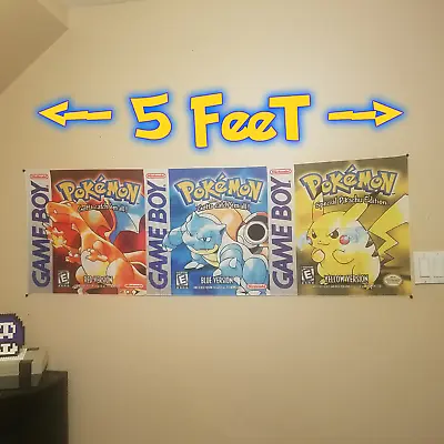 ⚡ 5 Foot Pokemon Banner ⚡ Red Blue Yellow Banner Tapestry Gameboy Wall Flag • $12