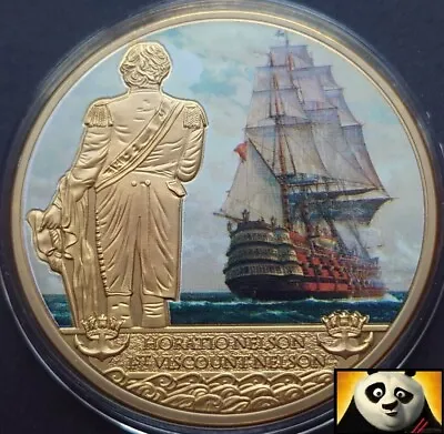 2014 HMS VICTORY Battleship & Horatio Nelson Gold Plated 50mm Coin Medal • £24.95