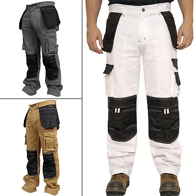 Mens Cargo Combat Work Pants Knee Pads Pockets Heavy Duty Utility Trousers • £18.99