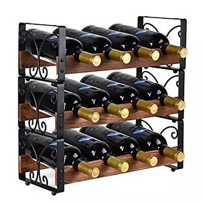 Rustic 3 Tier Stackable Wine Rack Freestanding 12 Bottles Organizer Holder Stand • $38.90