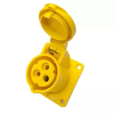 16amp 110v 2P+E IP44 Yellow Flush Panel OUTLET Female Socket. PCE (313-4f6) • £4.41