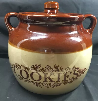 Mammoth Pottery Cookie Jar /animal Treat Stoneware Bean Pot Maple Leaf Brown USA • $29.95