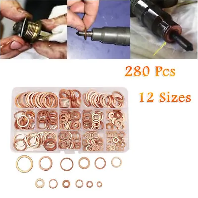 280PCS Car Solid Copper Crush Washers Assorted Seal Flat Ring Hardware Parts • $35.99