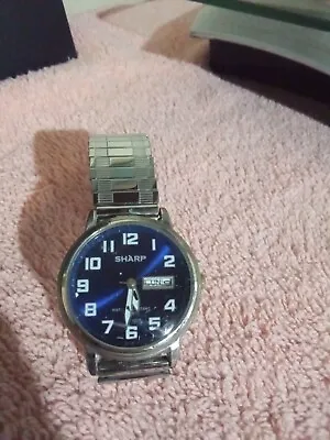 Vintage Sharp 5215 Blue Face Men's Wrist Watch • $7