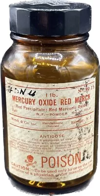 Vintage Merck Amber Poison Bottle Mercury Oxide Red Merck Amber Bottle • $22.50