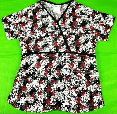 UA Scrubs Gray Multicolor Circle Pattern Women's 4 Pocket Scrub Top Size M • $15