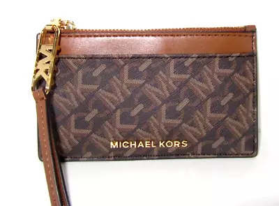 Michael Kors Empire Small Zip Card Case Brown Signature Luggage Leather NWT $98 • $46.99