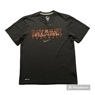 Nike Miami Hurricanes Black NCAA Football Camo Logo Dri Fit T Shirt Mens M • $14.99