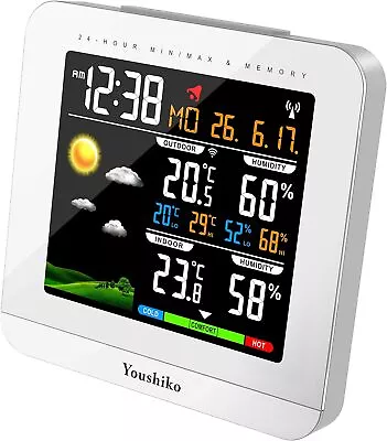 Youshiko Wireless Colour Weather Station (Premium Quality/HD Display) Radio Con • £59.95