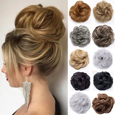 £8.29 • Buy Real Natural Curly Messy Bun Hair Piece Scrunchie Thick Fake Hair Extension URWF