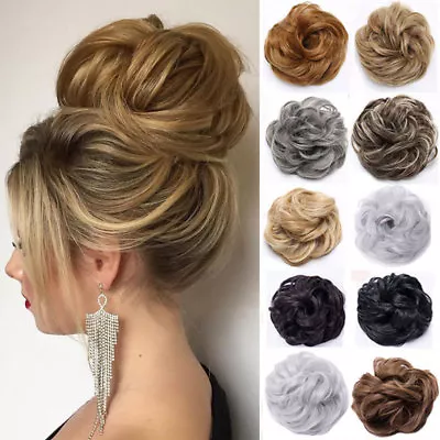 Real Natural Curly Messy Bun Hair Piece Scrunchie Thick Fake Hair Extension URWF • £8.50