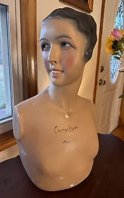 Vintage French Paris Lady Woman Hat Bust Head Champs Elysees Mannequin Plaster • $975