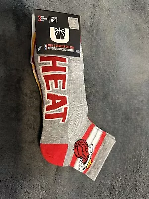 Official NBA U 3 Pair Quarter Cut MIAMI HEAT Logo Socks New NWT Mens Size 6-12 • $12