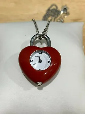 Vtg MARC JACOBS SILVER TONE CHAIN LINKRED HEAR CHARM NECKLACEHEART CHARM WATCH • $165