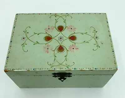 Vtg Handmade Chippy Floral Painted Hinged Wood Box OOAK Classic 1940s Recipe Box • $14.99
