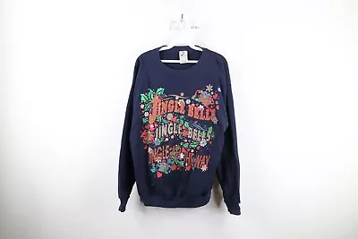 Vintage 90s Womens XL Distressed Christmas Jingle Bells Crewneck Sweatshirt USA • $31.45