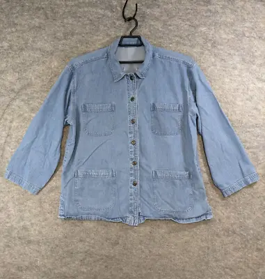 Erin London Jacket Women Extra Large Blue Denim Button-Up Shacket Pockets • $15.73