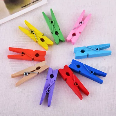 Coloured Mini Wooden Pegs Craft Hanging Photo Pegs Small Spring Clip 3.5cm X 1cm • £1.55