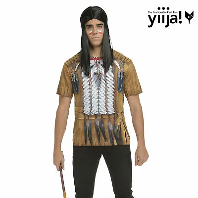£9.99 • Buy Mens Native Indian 3D T Shirt Fancy Dress Costume Tee Size XL Brave Chief Red  