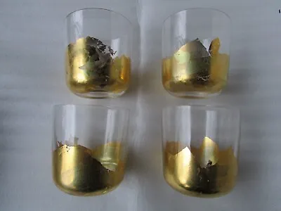 RARE  ROCKS Cocktail Not Randy Strong Signed T W Or M Gold Foil Set Of 4 Glasses • $375